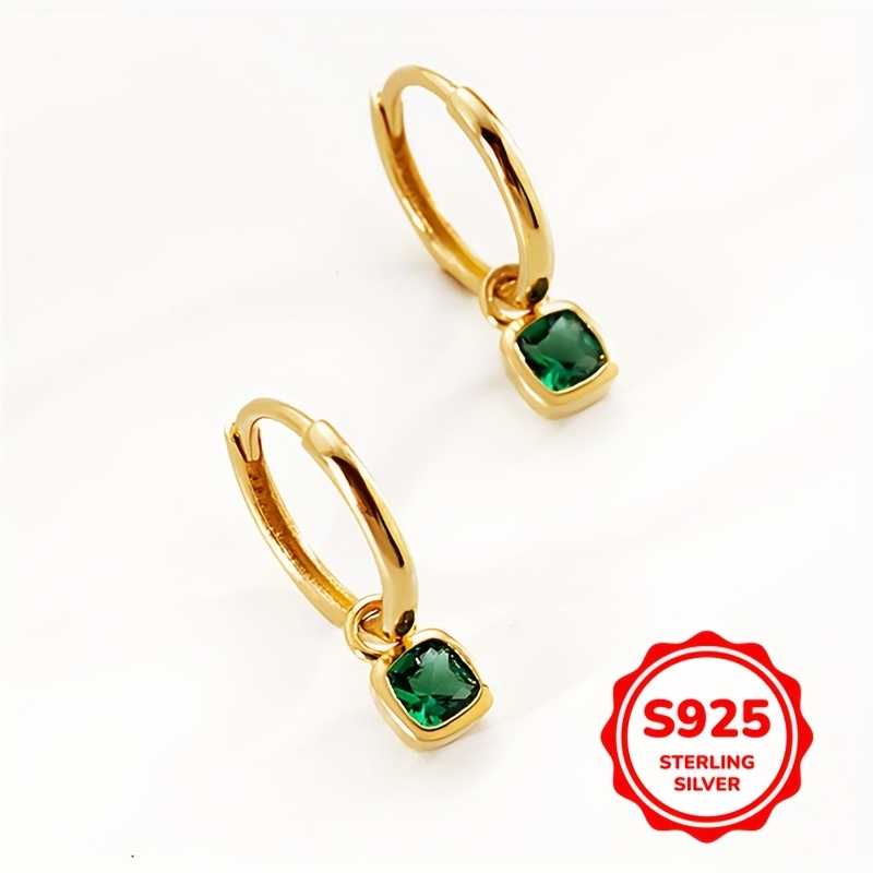 Women's Vintage Green Square Synthetic Zirconia Drop Earrings